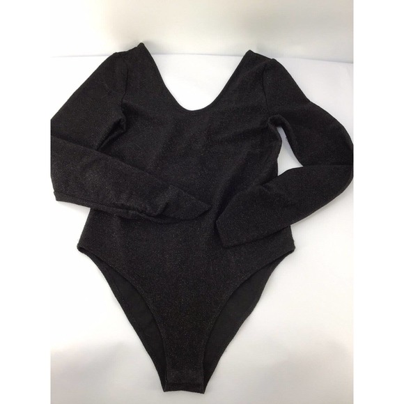 Zara Metall Bodysuit Top Black Shimmery Sparkly Long Sleeve Size Small - Picture 11 of 12